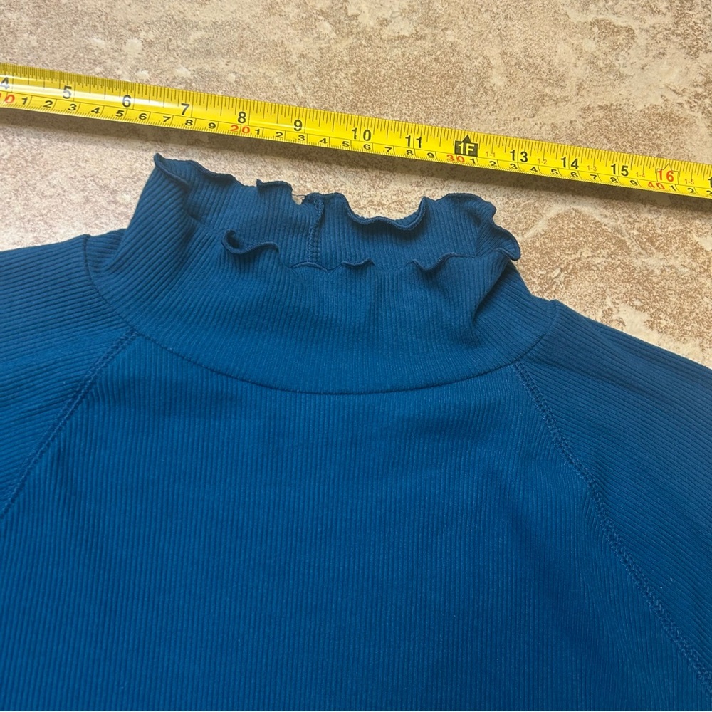 SO Teal Lettuce Ruffle Ribbed Long Sleeve Top - Picture 4 of 7